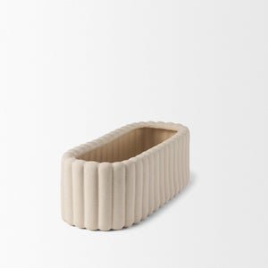 Mercana Mira Sculptural Ceramic Vase with Fluted Design and Sandy Texture for Elegant Home Décor Accent Blush Beige | Wide 70965