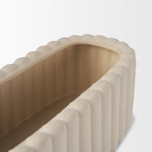 Mercana Mira Sculptural Ceramic Vase with Fluted Design and Sandy Texture for Elegant Home Décor Accent Blush Beige | Wide 70965