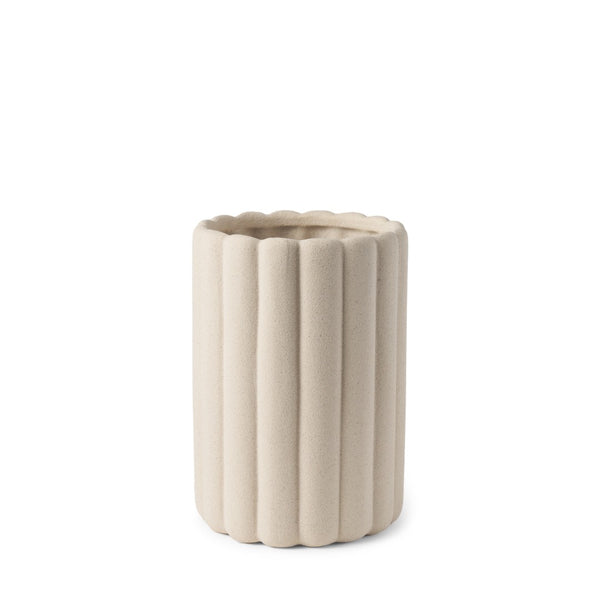 Mercana Mira Sculptural Ceramic Vase with Fluted Design and Sandy Texture for Elegant Home Décor Accent Blush Beige | Tall 70966