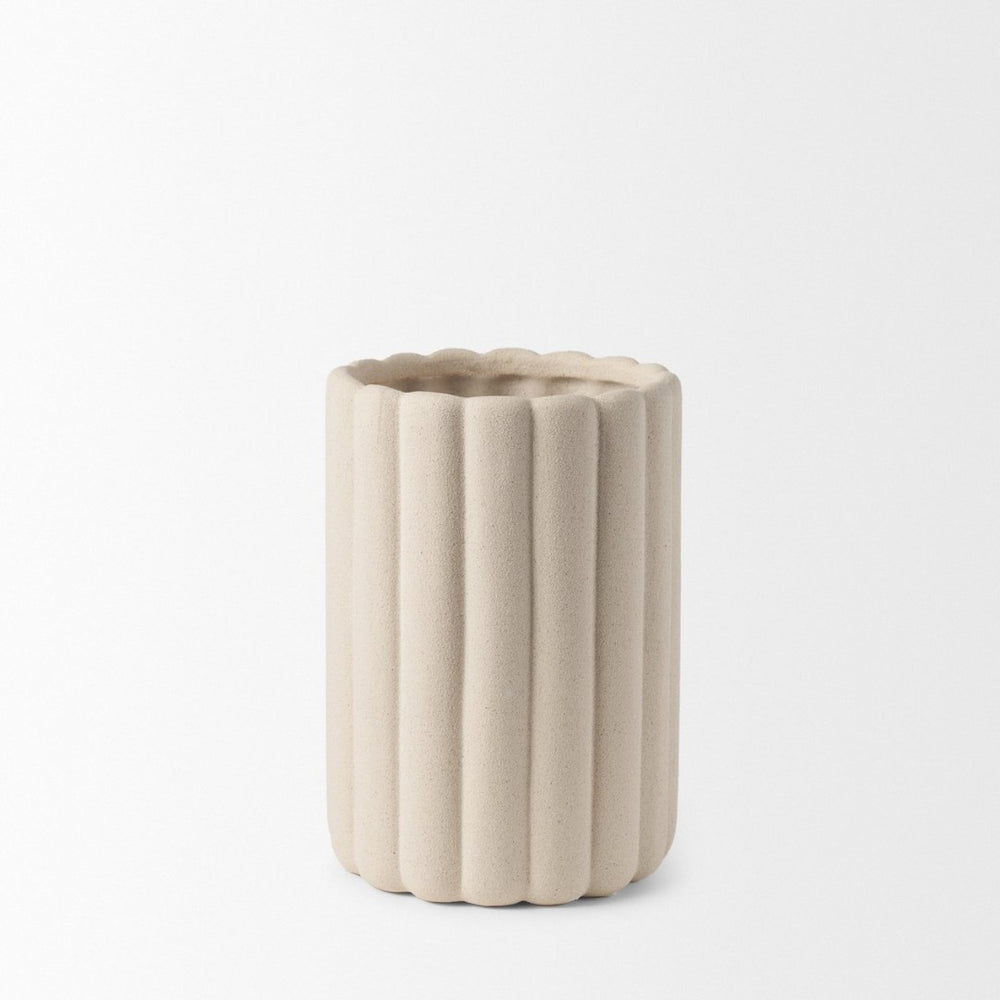 Mercana Mira Sculptural Ceramic Vase with Fluted Design and Sandy Texture for Elegant Home Décor Accent Blush Beige | Tall 70966