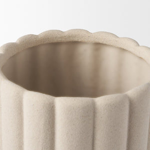 Mercana Mira Sculptural Ceramic Vase with Fluted Design and Sandy Texture for Elegant Home Décor Accent Blush Beige | Tall 70966