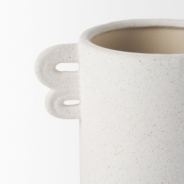 Mercana Dylan Textured Vase with Butterfly Wing Handles - Rustic Elegance for Modern Home Decor Accent Off White | Ceramic | Small 70969