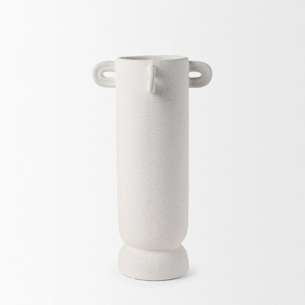 Mercana Dylan Textured Vase with Butterfly Wing Handles - Rustic Elegance for Modern Home Decor Accent Off White | Ceramic | Tall 70970