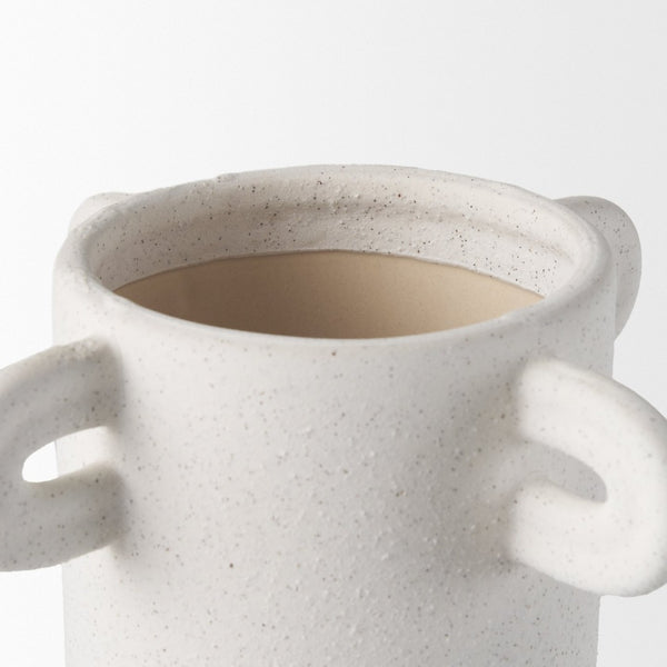 Mercana Dylan Textured Vase with Butterfly Wing Handles - Rustic Elegance for Modern Home Decor Accent Off White | Ceramic | Tall 70970