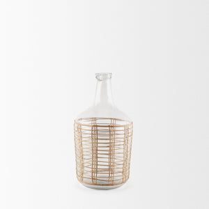 Mercana Troian Decorative Bottle with Artisanal Charm – Handcrafted Coastal Accent for Unique Décor Styles Glass | Rattan | Medium 70932