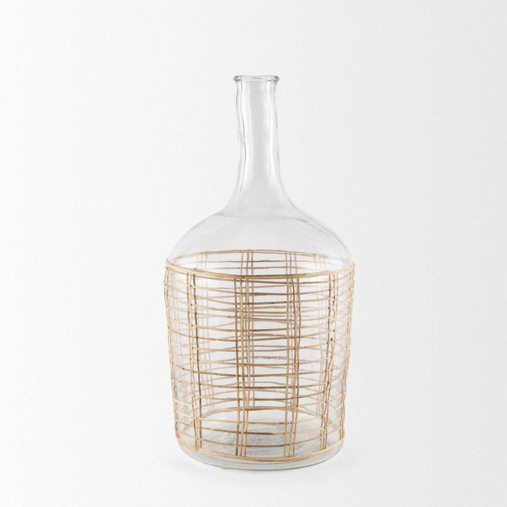 Mercana Troian Decorative Bottle with Artisanal Charm – Handcrafted Coastal Accent for Unique Décor Styles Glass | Rattan | Large 70933