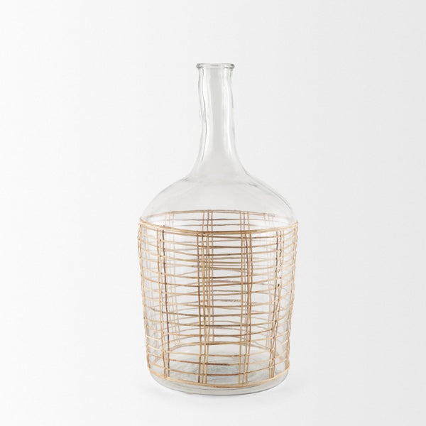 Mercana Troian Decorative Bottle with Artisanal Charm – Handcrafted Coastal Accent for Unique Décor Styles Glass | Rattan | Large 70933