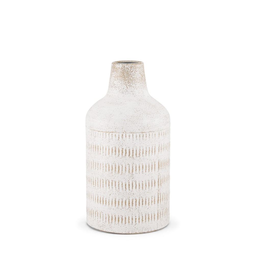 Mercana Tisha Metal Vase with Terracotta Distressing – Rustic Charm for Farmhouse or Modern Decor White | Short | Ceramic 70941