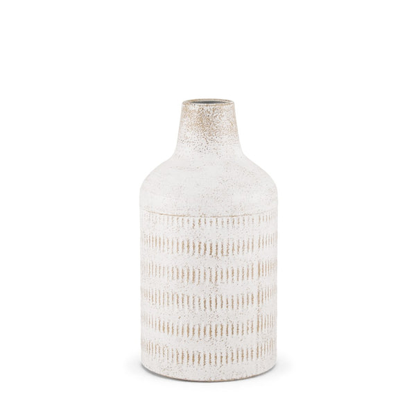 Mercana Tisha Metal Vase with Terracotta Distressing – Rustic Charm for Farmhouse or Modern Decor White | Short | Ceramic 70941
