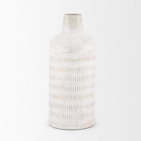 Mercana Tisha Metal Vase with Terracotta Distressing – Rustic Charm for Farmhouse or Modern Decor White | Tall | Ceramic 70942