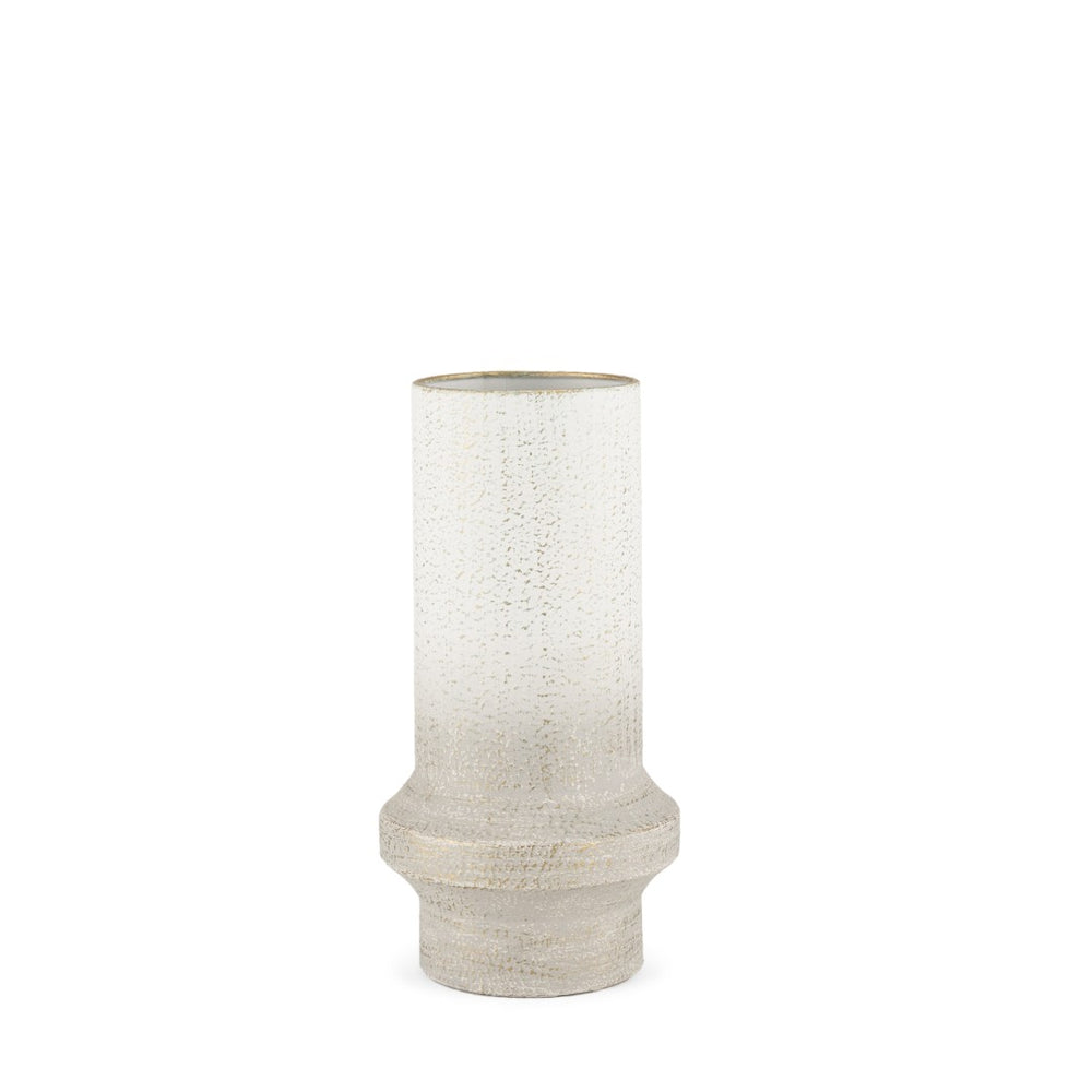 Mercana Tovah Elegant Sculptural Vase with Textured Finish and Gold Detailing for Modern Home Decor White + Gold | Metal | Small 70950