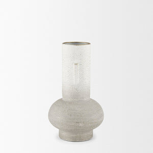 Mercana Torres Textured Vase – Rustic Elegance with Gold Detailing for Stylish Home Decor & Floral Displays Off White + Gold | Metal | Small 70955