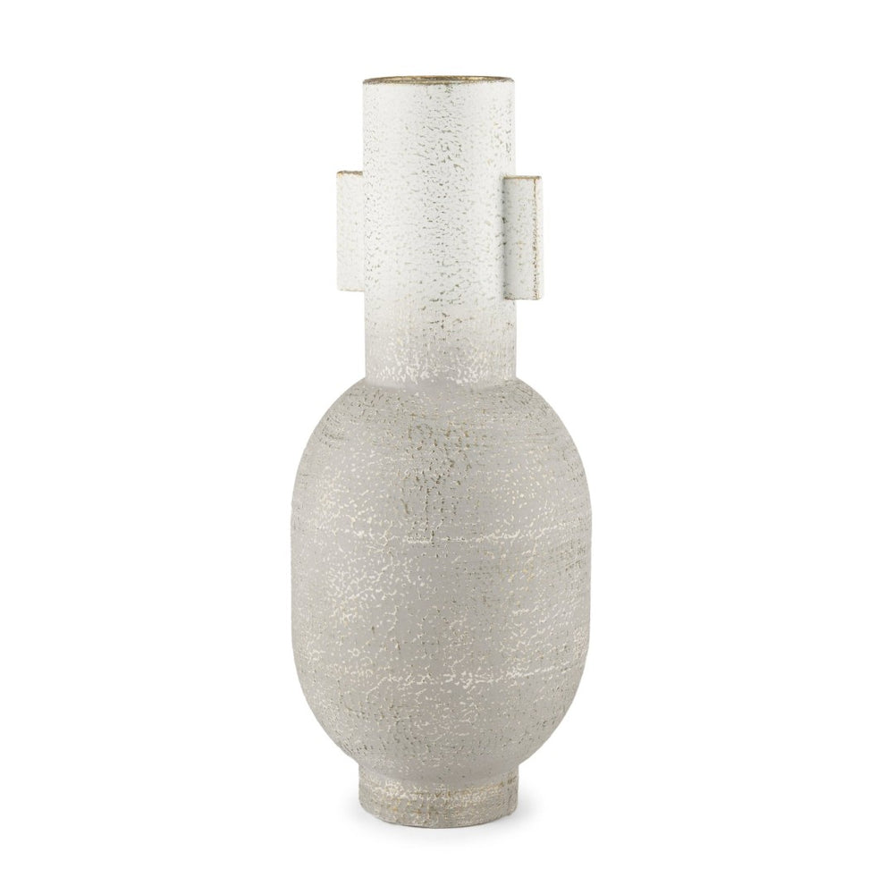 Mercana Torres Textured Vase – Rustic Elegance with Gold Detailing for Stylish Home Decor & Floral Displays Offwhite + Gold | Metal |Tall 70956