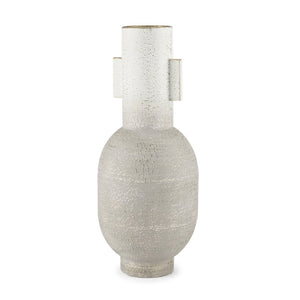 Mercana Torres Textured Vase – Rustic Elegance with Gold Detailing for Stylish Home Decor & Floral Displays Offwhite + Gold | Metal |Tall 70956