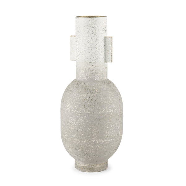 Mercana Torres Textured Vase – Rustic Elegance with Gold Detailing for Stylish Home Decor & Floral Displays Offwhite + Gold | Metal |Tall 70956