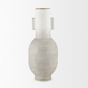 Mercana Torres Textured Vase – Rustic Elegance with Gold Detailing for Stylish Home Decor & Floral Displays Offwhite + Gold | Metal |Tall 70956