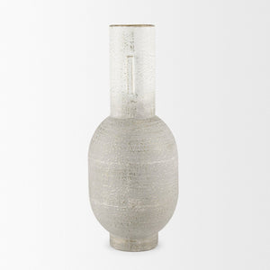 Mercana Torres Textured Vase – Rustic Elegance with Gold Detailing for Stylish Home Decor & Floral Displays Offwhite + Gold | Metal |Tall 70956