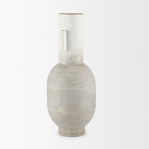 Mercana Torres Textured Vase – Rustic Elegance with Gold Detailing for Stylish Home Decor & Floral Displays Offwhite + Gold | Metal |Tall 70956