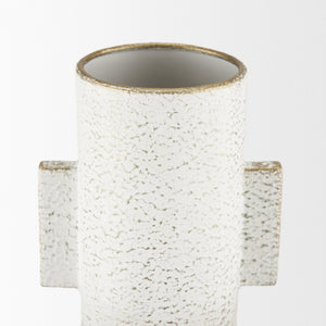 Mercana Torres Textured Vase – Rustic Elegance with Gold Detailing for Stylish Home Decor & Floral Displays Offwhite + Gold | Metal |Tall 70956