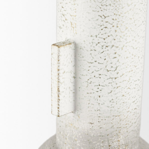 Mercana Torres Textured Vase – Rustic Elegance with Gold Detailing for Stylish Home Decor & Floral Displays Offwhite + Gold | Metal |Tall 70956