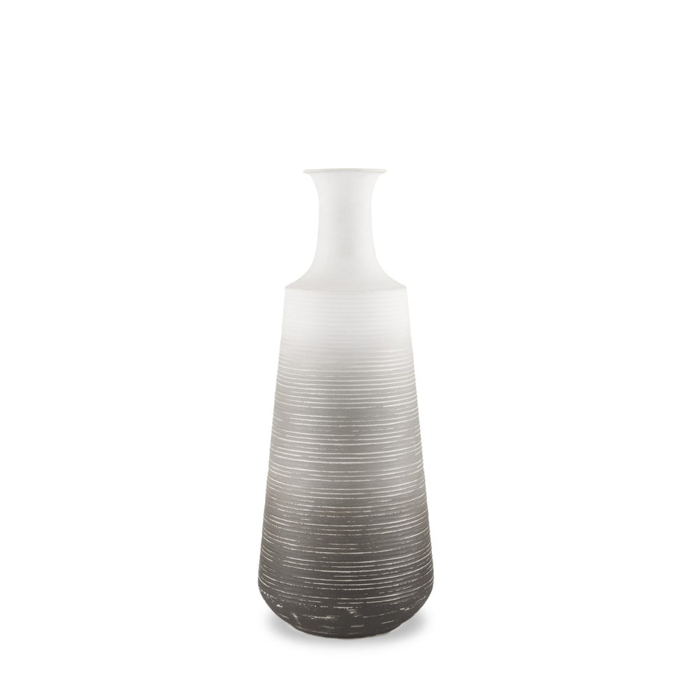 Mercana Toru Sculptural White-to-Gray Vase - Modern Embossed Design for Stylish Home Decor Centerpieces Ombre | Metal | Medium 70957