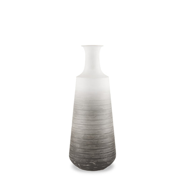 Mercana Toru Sculptural White-to-Gray Vase - Modern Embossed Design for Stylish Home Decor Centerpieces Ombre | Metal | Medium 70957