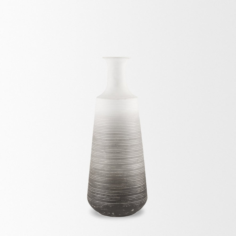 Mercana Toru Sculptural White-to-Gray Vase - Modern Embossed Design for Stylish Home Decor Centerpieces Ombre | Metal | Medium 70957