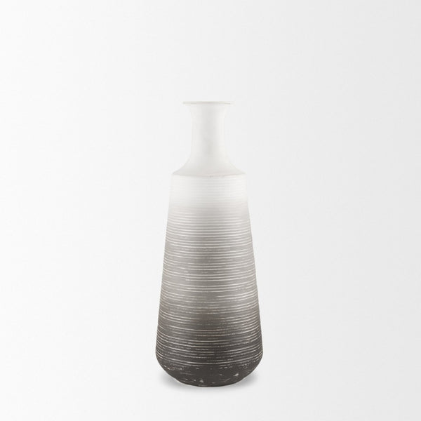 Mercana Toru Sculptural White-to-Gray Vase - Modern Embossed Design for Stylish Home Decor Centerpieces Ombre | Metal | Medium 70957