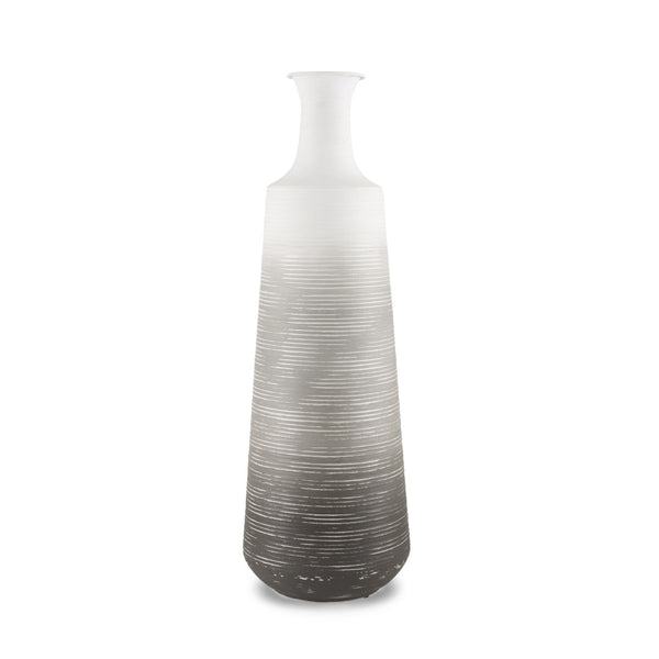 Mercana Toru Sculptural White-to-Gray Vase - Modern Embossed Design for Stylish Home Decor Centerpieces Ombre | Metal | Tall 70958