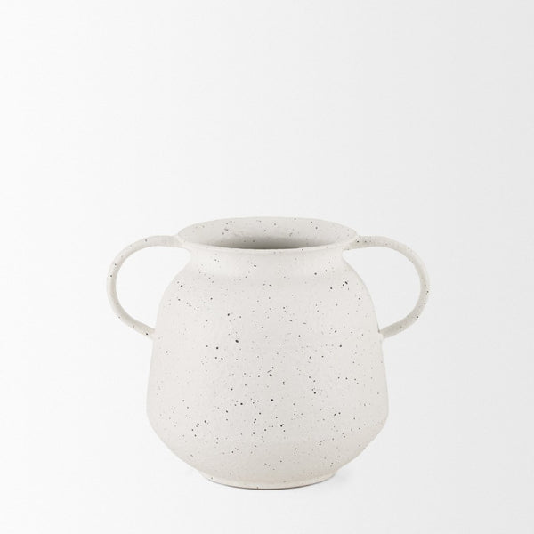 Mercana Treva Rustic Textured Vase with Black Speckles - Perfect for Dried Flowers & Modern Decor Accents White | Metal | Small 70959