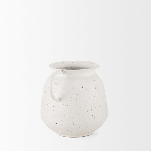 Mercana Treva Rustic Textured Vase with Black Speckles - Perfect for Dried Flowers & Modern Decor Accents White | Metal | Small 70959