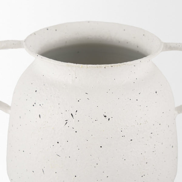 Mercana Treva Rustic Textured Vase with Black Speckles - Perfect for Dried Flowers & Modern Decor Accents White | Metal | Small 70959
