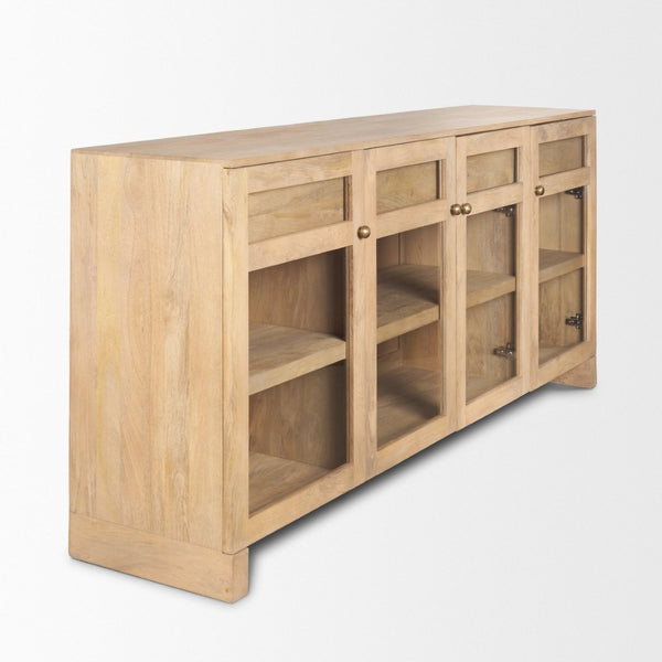 Mercana Suri Handcrafted Mango Wood Sideboard with Glass Doors for Stylish Storage and Display Solutions 70826
