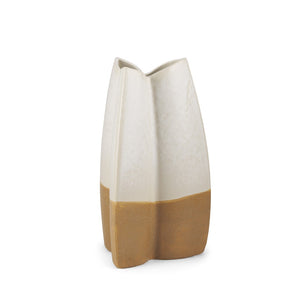 Mercana Vania Sculptural Off-White Vase with Tan Base – Elegant Accent for Floral Arrangements & Décor Two Toned | Ceramic | Short 70971