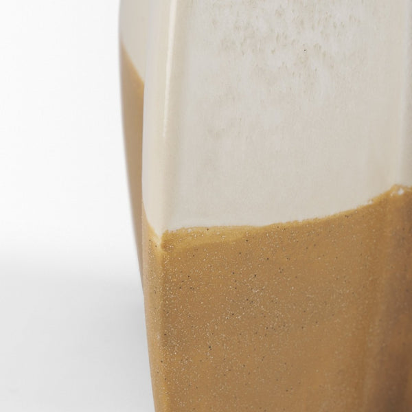 Mercana Vania Sculptural Off-White Vase with Tan Base – Elegant Accent for Floral Arrangements & Décor Two Toned | Ceramic | Tall 70972
