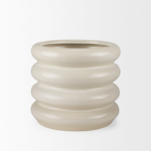 Mercana Twyla Elegant Glazed Vase - Versatile Home Accent for Fresh Flowers, Sculptural Decor & More Cream | Ceramic | Short Floor 70981
