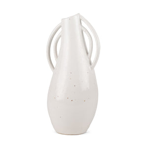 Mercana Urvi Sculptural Asymmetrical Vase - Stylish Speckled Glaze for Modern Tabletop Decor & Arrangements Off White | Ceramic | Tall 70985