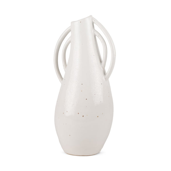 Mercana Urvi Sculptural Asymmetrical Vase - Stylish Speckled Glaze for Modern Tabletop Decor & Arrangements Off White | Ceramic | Tall 70985