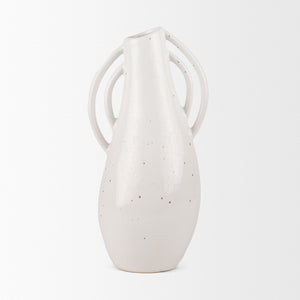 Mercana Urvi Sculptural Asymmetrical Vase - Stylish Speckled Glaze for Modern Tabletop Decor & Arrangements Off White | Ceramic | Tall 70985