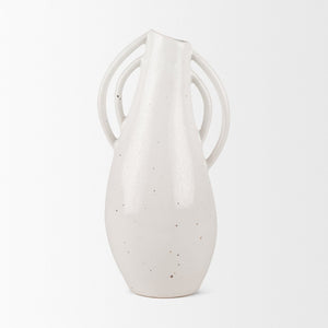 Mercana Urvi Sculptural Asymmetrical Vase - Stylish Speckled Glaze for Modern Tabletop Decor & Arrangements Off White | Ceramic | Tall 70985