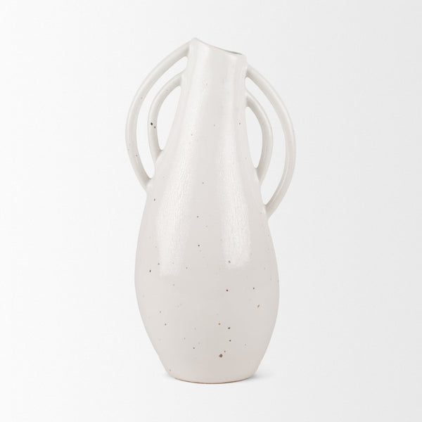Mercana Urvi Sculptural Asymmetrical Vase - Stylish Speckled Glaze for Modern Tabletop Decor & Arrangements Off White | Ceramic | Tall 70985