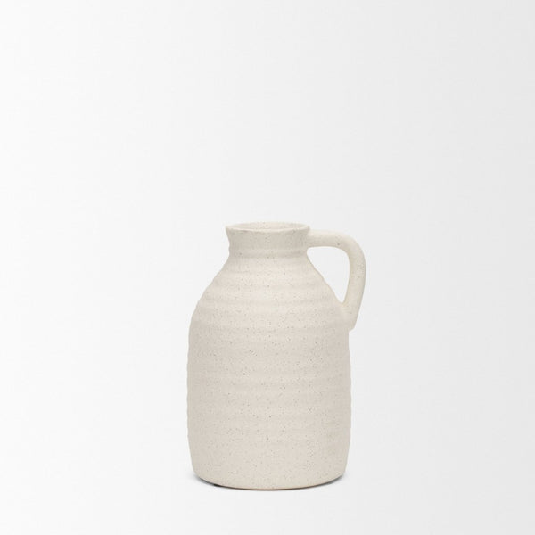 Mercana Tyrus Rustic Charm Vase - Vintage Jug-Style Design with Textured Finish and Black Speckling Accents Matte White | Ceramic | Small 70991