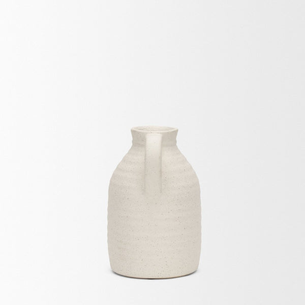 Mercana Tyrus Rustic Charm Vase - Vintage Jug-Style Design with Textured Finish and Black Speckling Accents Matte White | Ceramic | Small 70991