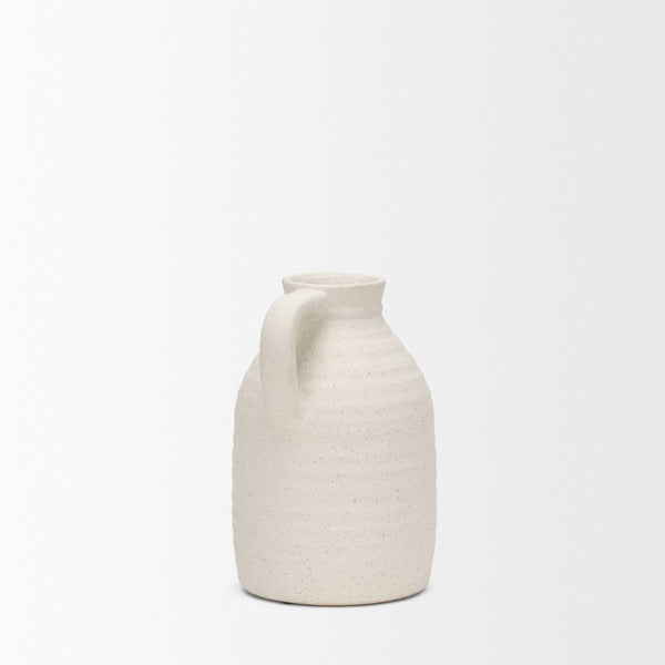 Mercana Tyrus Rustic Charm Vase - Vintage Jug-Style Design with Textured Finish and Black Speckling Accents Matte White | Ceramic | Small 70991