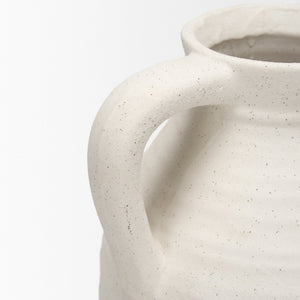 Mercana Tyrus Rustic Charm Vase - Vintage Jug-Style Design with Textured Finish and Black Speckling Accents Matte White | Ceramic | Large 70992