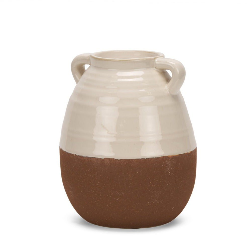 Mercana Tryna Beige and Matte Brown Vase - Stylish Honeypot Design for Fresh Blooms or Home Decor Accents Two Toned | Ceramic | Small 70993