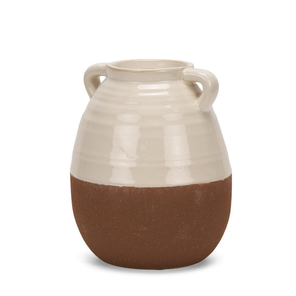 Mercana Tryna Beige and Matte Brown Vase - Stylish Honeypot Design for Fresh Blooms or Home Decor Accents Two Toned | Ceramic | Small 70993