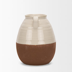 Mercana Tryna Beige and Matte Brown Vase - Stylish Honeypot Design for Fresh Blooms or Home Decor Accents Two Toned | Ceramic | Small 70993