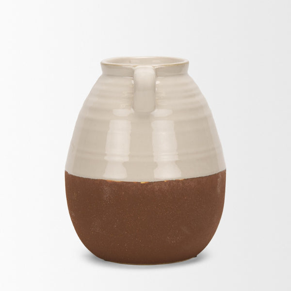 Mercana Tryna Beige and Matte Brown Vase - Stylish Honeypot Design for Fresh Blooms or Home Decor Accents Two Toned | Ceramic | Small 70993