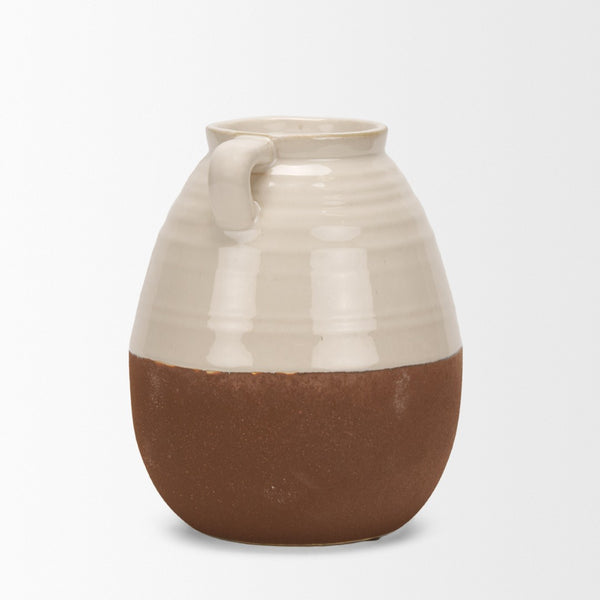 Mercana Tryna Beige and Matte Brown Vase - Stylish Honeypot Design for Fresh Blooms or Home Decor Accents Two Toned | Ceramic | Small 70993